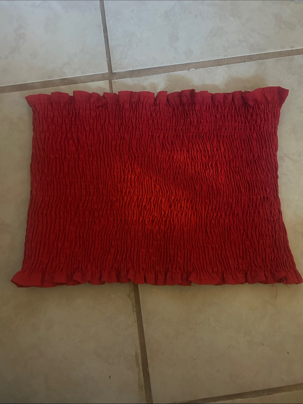 Red strapless ruched smocked bandeau bra top
